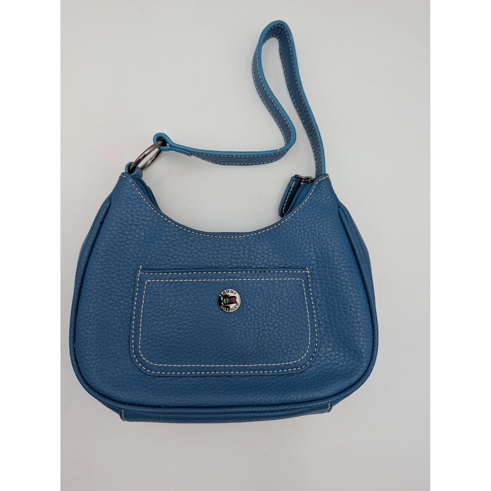 Tommy Hilfiger Womens Shoulder Bag Small Pebbled Faux Leather Blue